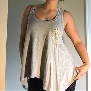 Grey top with lace accent pocket